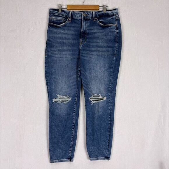 Good American High Waisted Slit Knee Stretchy Skinny Jeans Size 14-18 - Picture 1 of 11